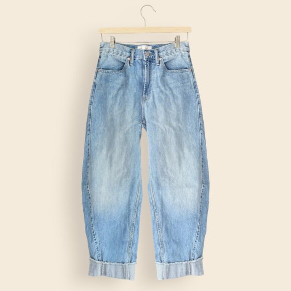 GAP High Rise Cuffed Barrel Jeans, Cuffed Light Indigo, 26 Regular NWOT - Picture 1 of 4